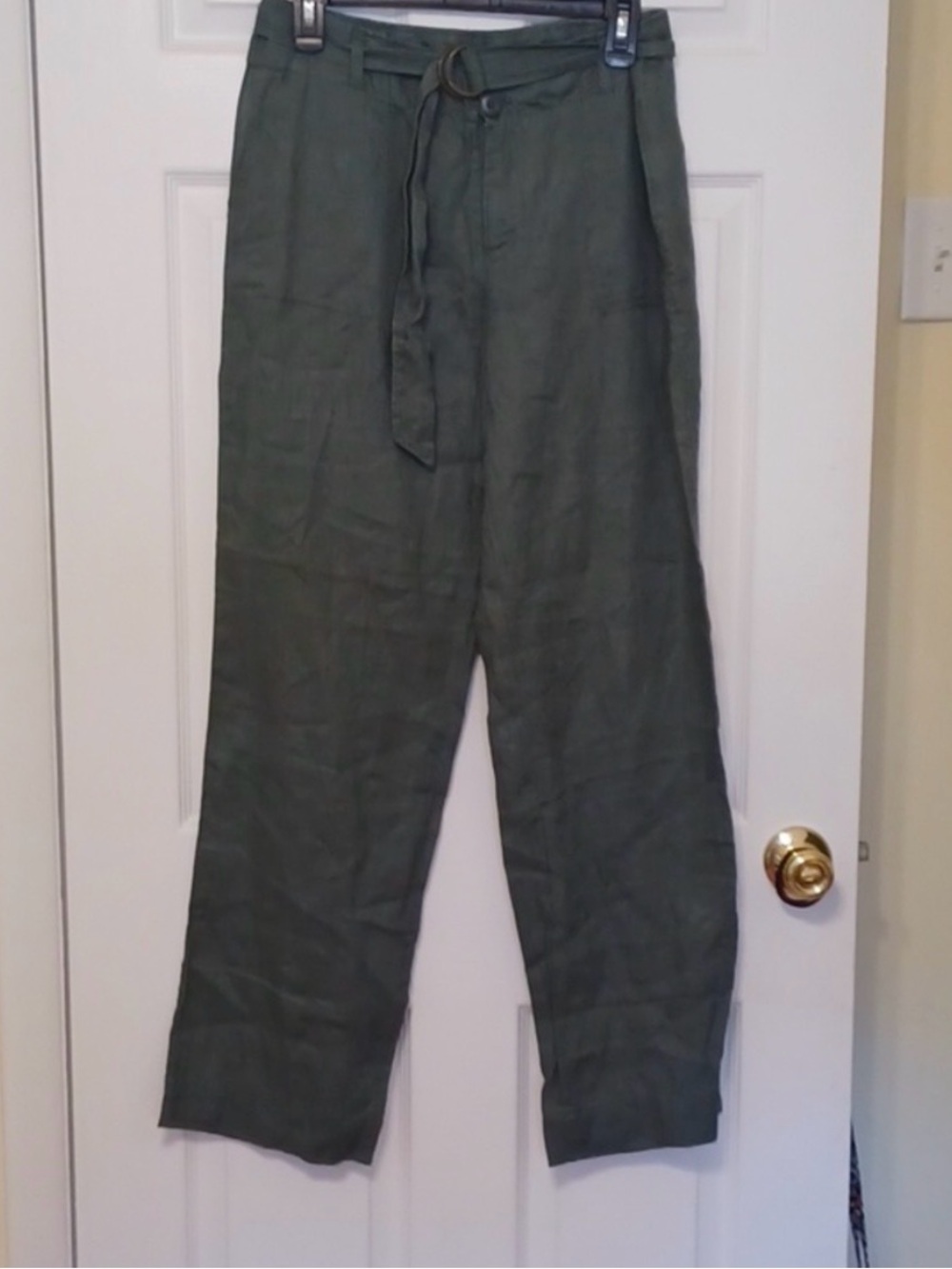 Tahari Olive Green Straight-Leg Linen Pants